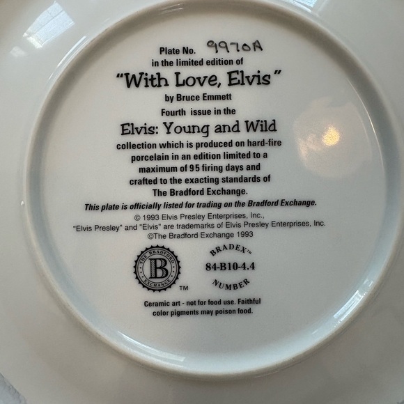 Bradford Exchange Elvis Presley Young & Wild: With Love, Elvis Plate With COA - Picture 4 of 4